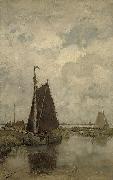 Jacob Maris Gray day with ships USA oil painting artist